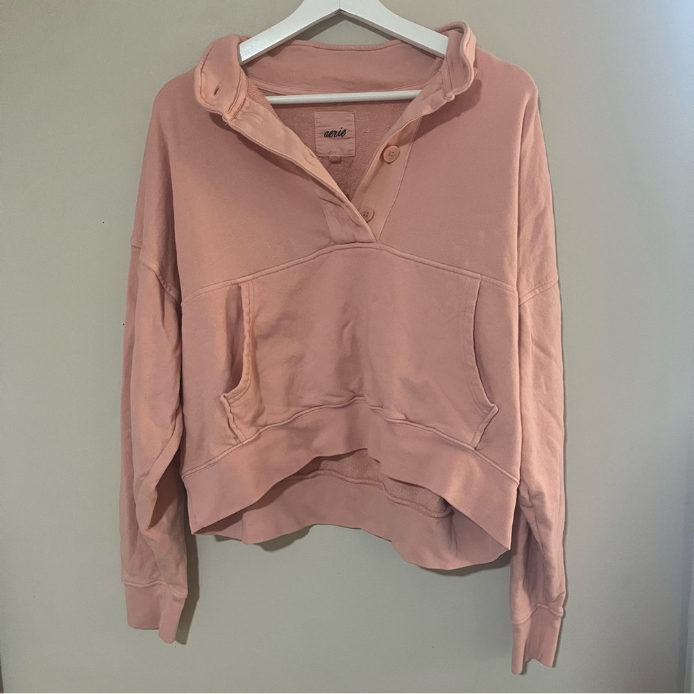Aerie snap sweatshirt, light pink, small